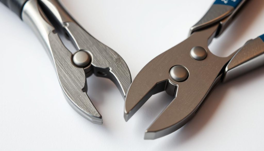 A close-up view of a sturdy pair of metal pliers and wire strippers, their surfaces gleaming under soft, diffused lighting. The tools are placed against a clean, minimalist background, allowing them to take center stage. The pliers' jaws are slightly open, revealing their sharp, precision-engineered teeth, ready to grip and hold. The wire strippers' blades are sharp and well-aligned, poised to effortlessly strip insulation from delicate wires. The overall composition exudes a sense of order, control, and the confidence of a skilled electronics technician, ready to tackle any wiring challenge with the mastery of these essential tools.